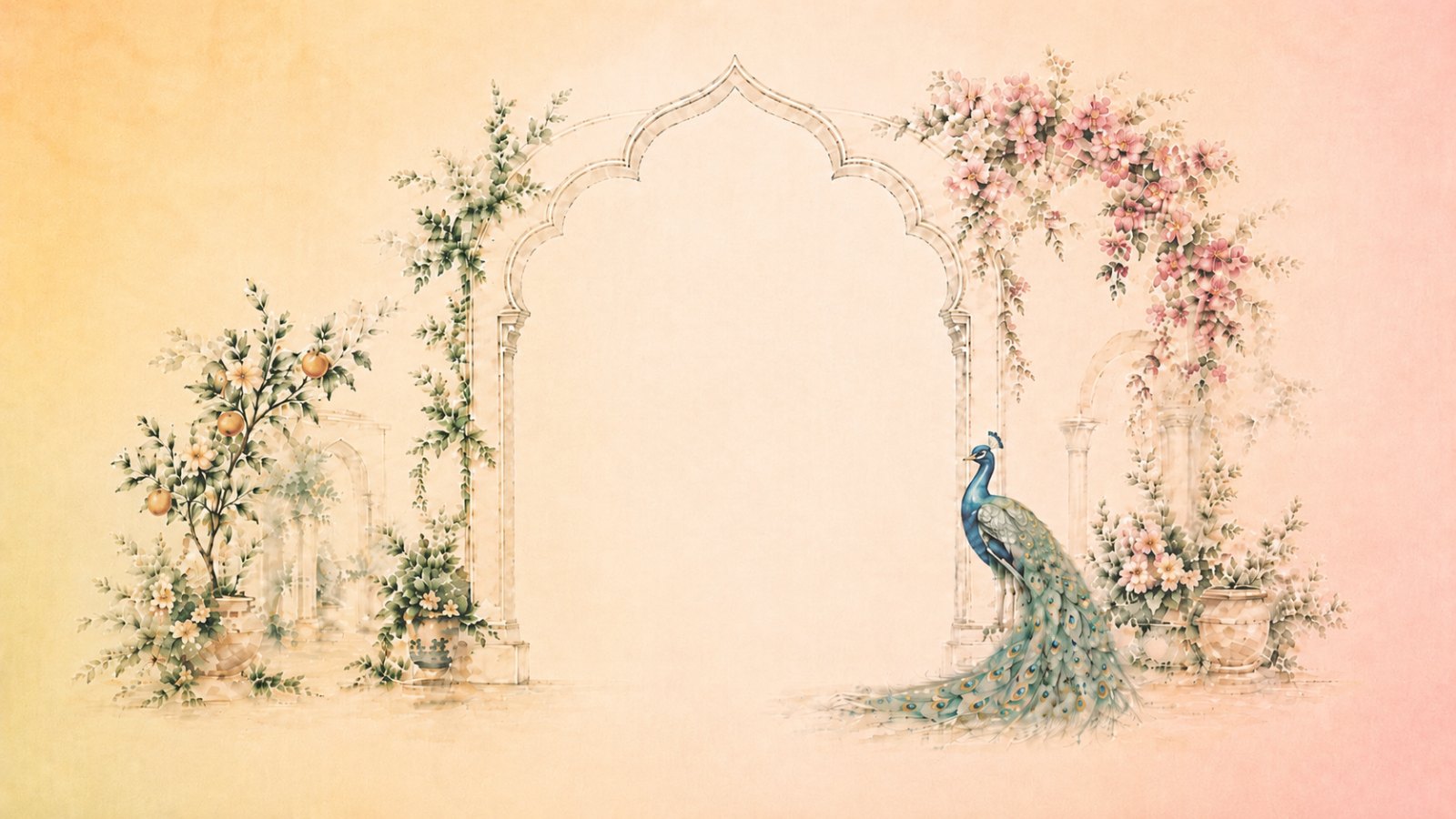 Watercolor wedding arch with peacock and flowers